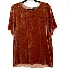 Eileen Fisher Silk Blend Velvet Short Sleeve Top in Rich Brown Women’s Medium